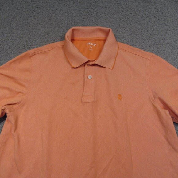 IZOD Mens Polo Shirt Medium Orange Golf Tee Logo Short Sleeve Classic Fit Cotton - Picture 2 of 8